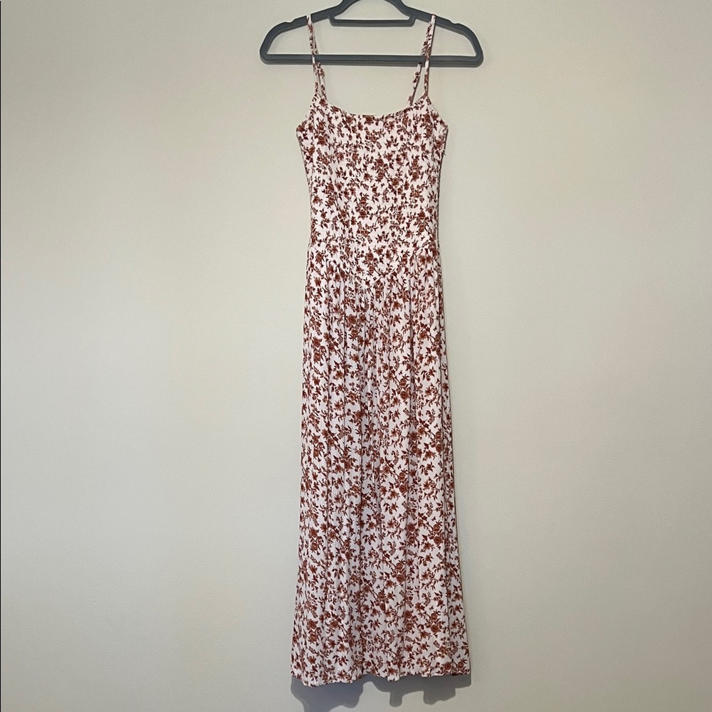 Floral Spaghetti-Strap Maxi Dress in Rust on White